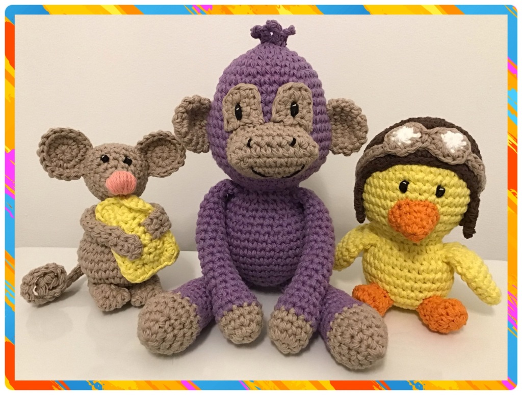 Mouse with cheese, purple monkey dishwasher, and fly duck
